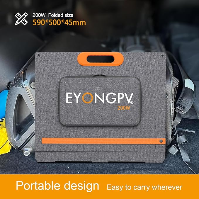 EYONGPV 200W Portable Solar Panel 26% HPBC Cells Foldable Solar Charger 15ft (4.5m) Cable 30A Anderson Output IP65 Waterproof for RV Camping for EcoFlow Anker Jackery Bluetti Power Station