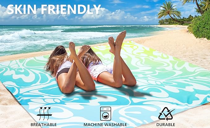 Beach Blanket Waterproof Sandproof Beach Mat 79 X 83/10'x9'for 2-8 Adults Quick Drying Outdoor Picnic Mat Beach Accessories for Travel Camping Hiking
