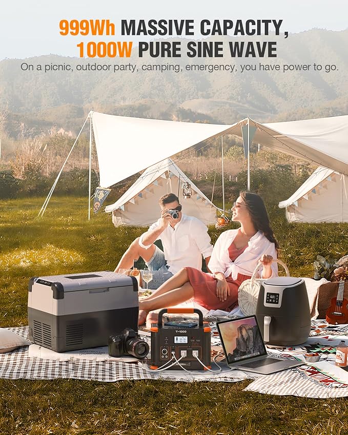 GRECELL 1000W Solar Generator with 200W Portable Solar Panel 999Wh Portable Power Station Solar Powered Generator Lithium Battery Backup USB-C PD 60W for Outdoor Camping RV Off-grid Home Emergency