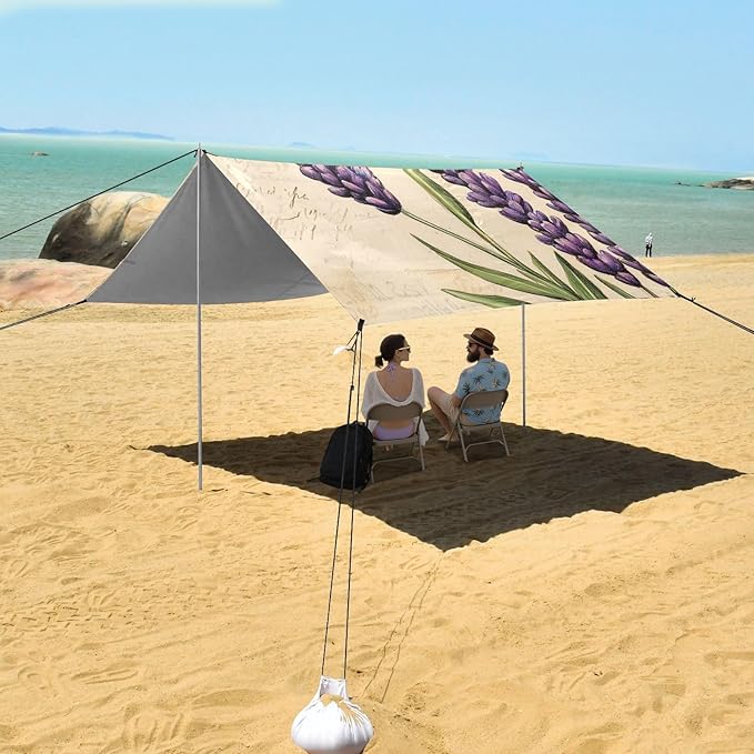 ALAZA Retro Style Lavender Beach Tent Sun Shelter Portable Canopy Sunshade for Outdoor Camping Picnics Backyard Fun 10x9 ft
