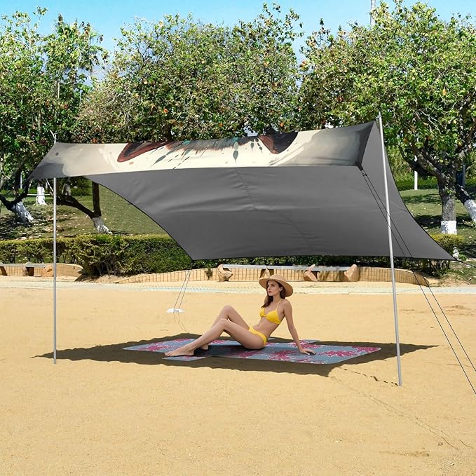 ALAZA Wolf Indian Beach Tent Sun Shelter Portable Canopy Sunshade for Outdoor Camping Picnics Backyard Fun 10x9 ft