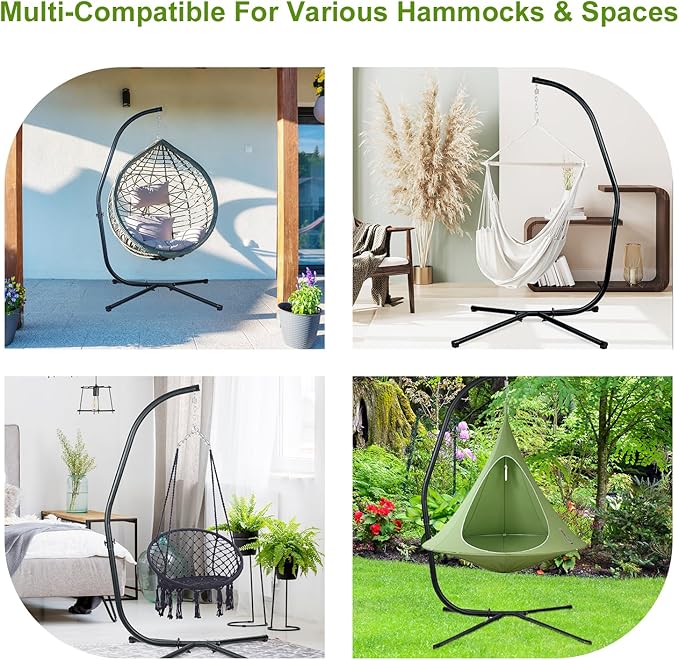 Masyardi Hammock Chair Stand Only Heavy Duty Steel C-Stand with Spring Hook Max Load 300lbs for Indoor Outdoor Black