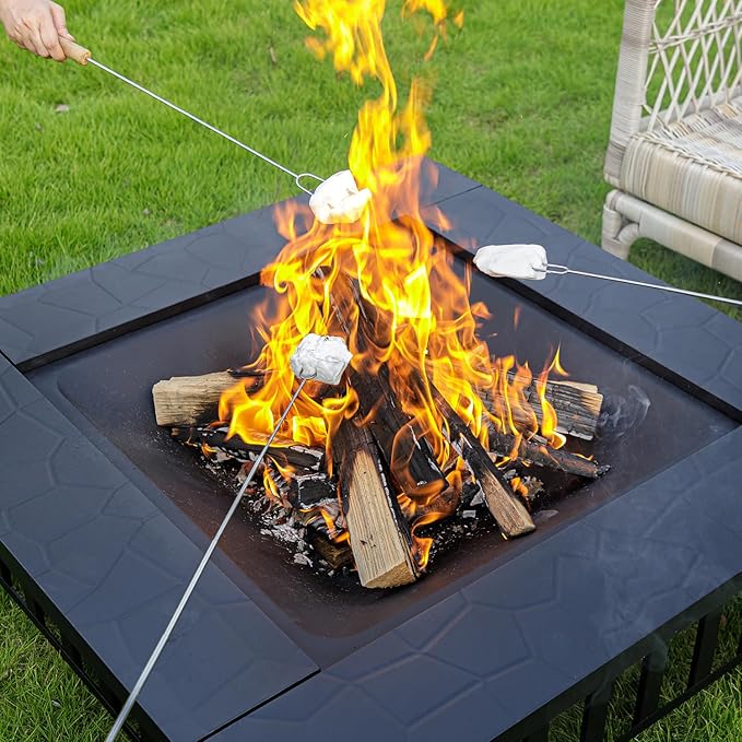 EcoNook 36 inch Fire Pit Square Outdoor Fire Pit Table with Spark Screen &amp Fire Poker 3-in-1 Multipurpose Firepits for Outside Fireplace for Yard Garden Patio