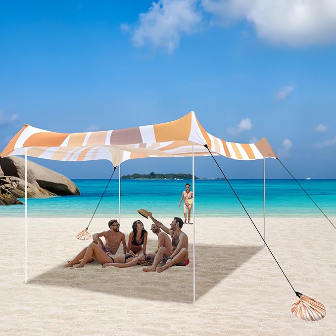 Beach Tent UPF 50+ Beach Canopy Sun Shade Portable 10×10 FT Large Pop-Up Beach Tent Sun Shelter with Sand Anchors Ground Pegs Easy Setup for Beach Camping Park and Backyard Fun - Sunflower