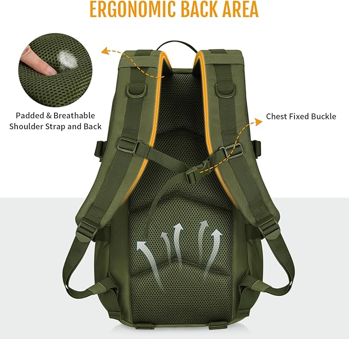 HUNTVP Tactical Backpack Outdoor MOLLE Military Hunting Rucksack Gear Assault Travel Daily 25L Pack Bag for Working Camping (Army Green)
