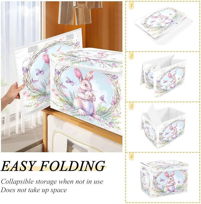 Easter Bunny Fabric Storage Bins with Lids and HandleFoldable Storage Bins with LidsCloset Organizers for Clothes Storage Room Organization Office Storage Chest Organizer