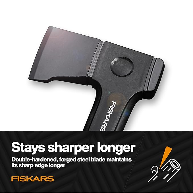 Fiskars X24 Universal Axe 24 Forged Steel Blade for Felling Trees &amp All-Purpose Chopping Shock-Absorbing FiberComp Handle &amp Low-Friction Coating for Clean Cuts in Fresh Resinous Wood
