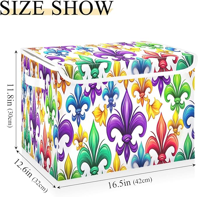 Mardi Gras Storage Baskets with Lids Collapsible Bins Stackable Fabric Linen Baskets Closet Organizer Container 16.5x12.6x11.8