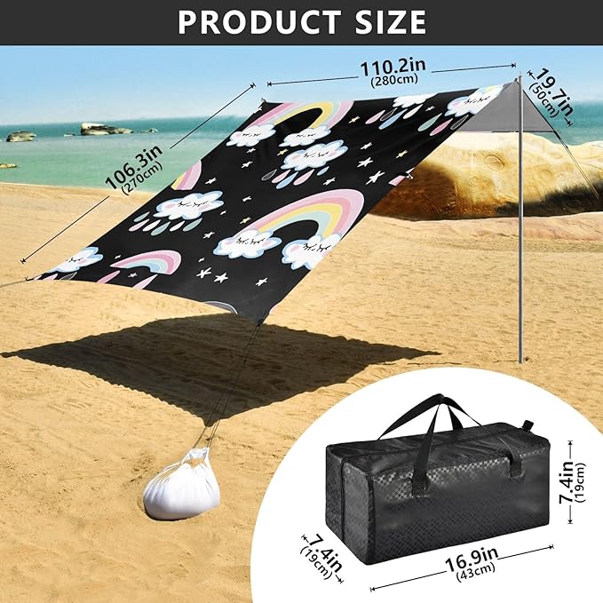ALAZA Cloud Rainbow Pattern Beach Tent Sun Shelter Portable Canopy Sunshade for Outdoor Camping Picnics Backyard Fun 10x9 ft