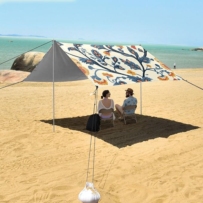 ALAZA Indian Traditiona Tribal Flower Beach Tent Sun Shelter Portable Canopy Sunshade for Outdoor Camping Picnics Backyard Fun 10x9 ft