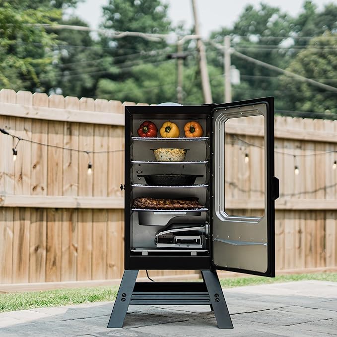Masterbuilt® 40-inch Digital Electric Vertical BBQ Smoker with Leg Kit Side Wood Chip Loader and 970 Cooking Square Inches in Black Model MB20070122