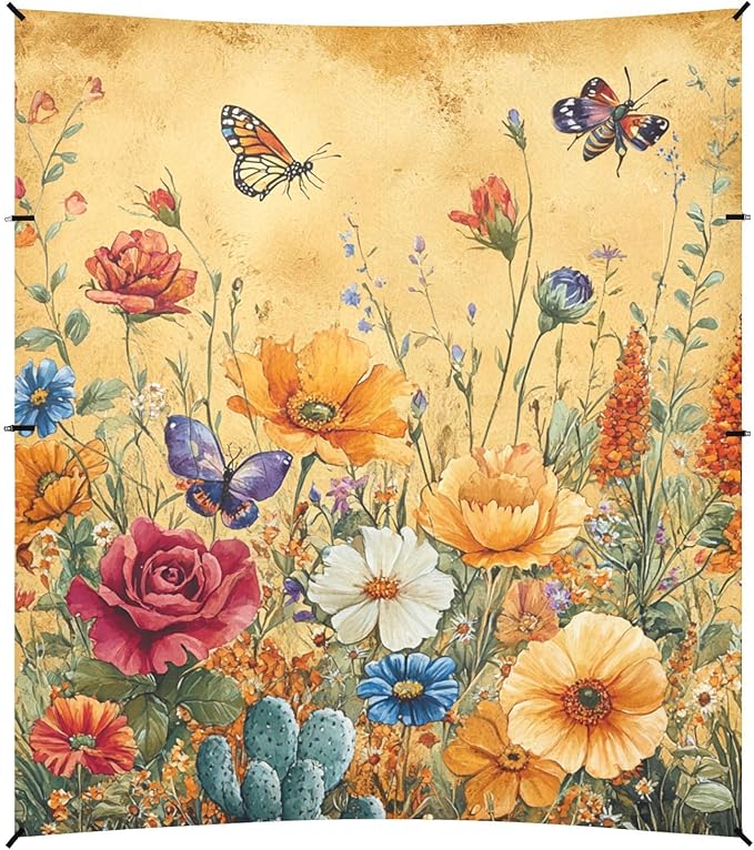 Autumn Flowers Rose Cactus Butterflies Bees Beach Tent UPF50+ Lightweight Sun Shelter with Carrying Bag for Family Trips Picnics &amp Camping