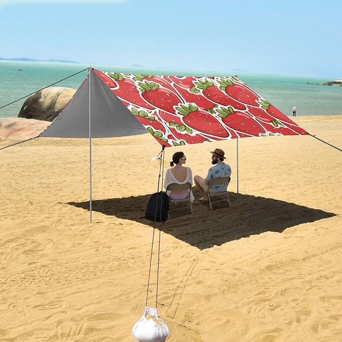 ALAZA Red Strawberry Pattern Beach Tent Sun Shelter Portable Canopy Sunshade for Outdoor Camping Picnics Backyard Fun 10x9 ft