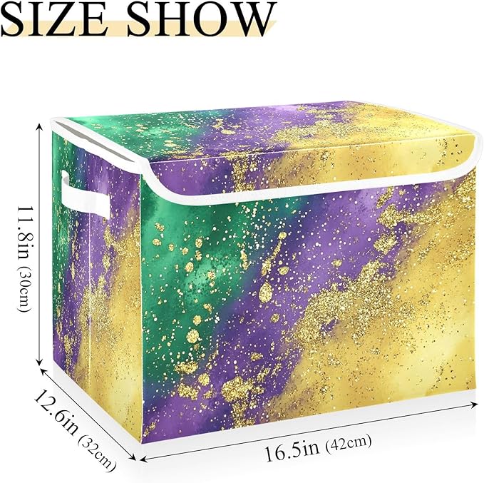 Mardi Gras Background Fabric Storage Bins with Lids and HandleFoldable Storage Bins with LidsCloset Organizers for Clothes Storage Room Organization Office Storage Chest Organizer