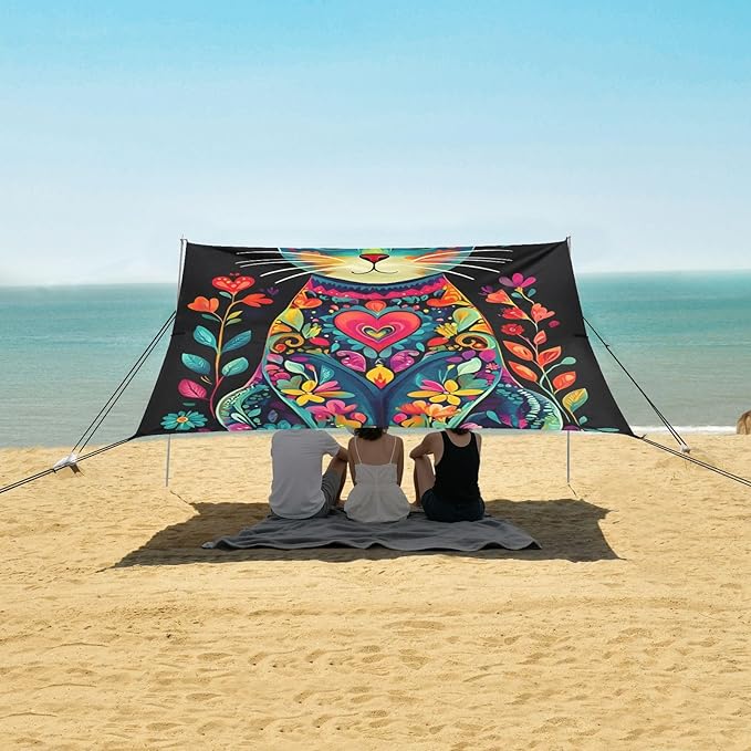 ALAZA Colorful Cat Beach Tent Sun Shelter Portable Canopy Sunshade for Outdoor Camping Picnics Backyard Fun 10x9 ft
