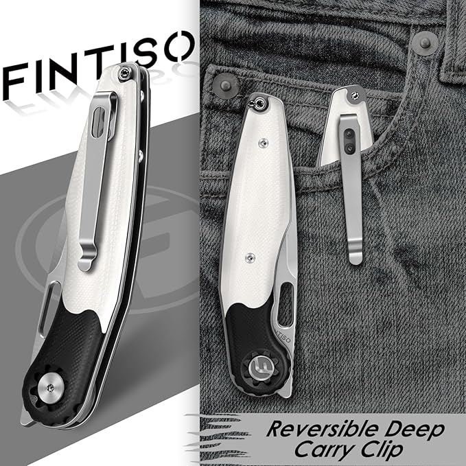 FINTISO Pocket Knife 3.5 Folding Knife Premium 14C28N Blade Bicolour G10 Handle Design with Pocket Clip for Men Women Small EDC Knife for Camping Hunting Hiking Survival and Outdoor Activities