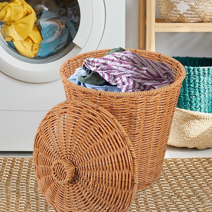 Ciieeo Laundry Basket Lid Woven Storage Container for Clothes Towels Toys and Sundries Multi-purpose Household Organizer for Bedroom and Laundry Room