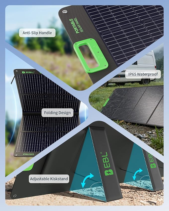EBL 200W Portable Solar Panel for Power Station Waterproof IP65 Foldable Solar Panel with MC-4 Anderson Output Connector for RV Camping Blackout