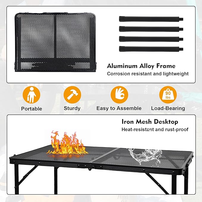 GREGIN Screen House Tent and Metal Camping Table Bundle-Waterproof &amp UV Protection Canopy Shelter with Sturdy Foldable Table Suitable for Camping Backyard Picnic