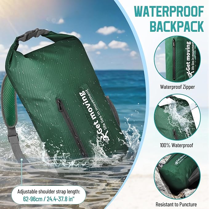 BKNOOU Dry Bag Waterproof Backpack for Women Men 10L/20L Roll Top Lightweight Dry Storage Bag Backpack for Travel Kayaking Boating Rafting Camping Hiking and Beach with Phone Pouch