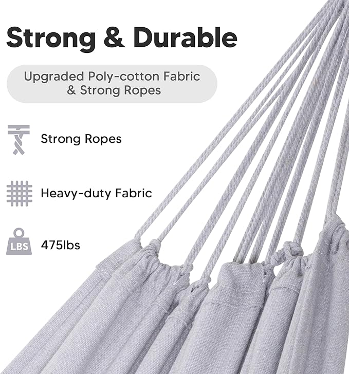 SUNCREAT Medium Size Tree Hammocks for Outside Patio Hammock Without Stand Light Gray