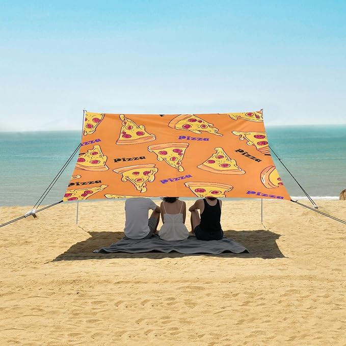 ALAZA Orange Pizza Pattern Beach Tent Sun Shelter Portable Canopy Sunshade for Outdoor Camping Picnics Backyard Fun 10x9 ft