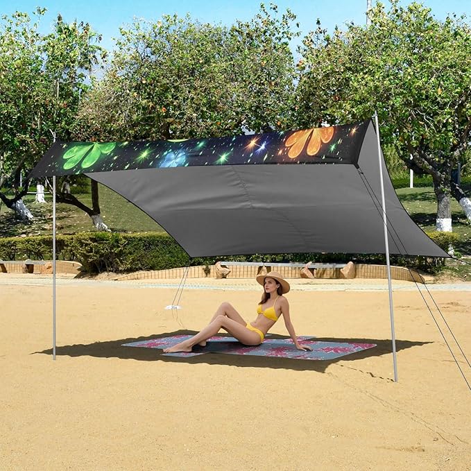 St Patrick's Clovers Glowing Beach Tent Sun Shelter Set UPF50+ UV Protection 10.5 x 9.19 FT Camping Shade Canopy with Sandbags Sand Anchors Carrying Bag and Others