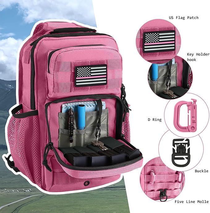 Rover Sling Pack Tactical Shoulder Sling Bag Backpack with Bottle Holder Crossbody Chest Bag Pink