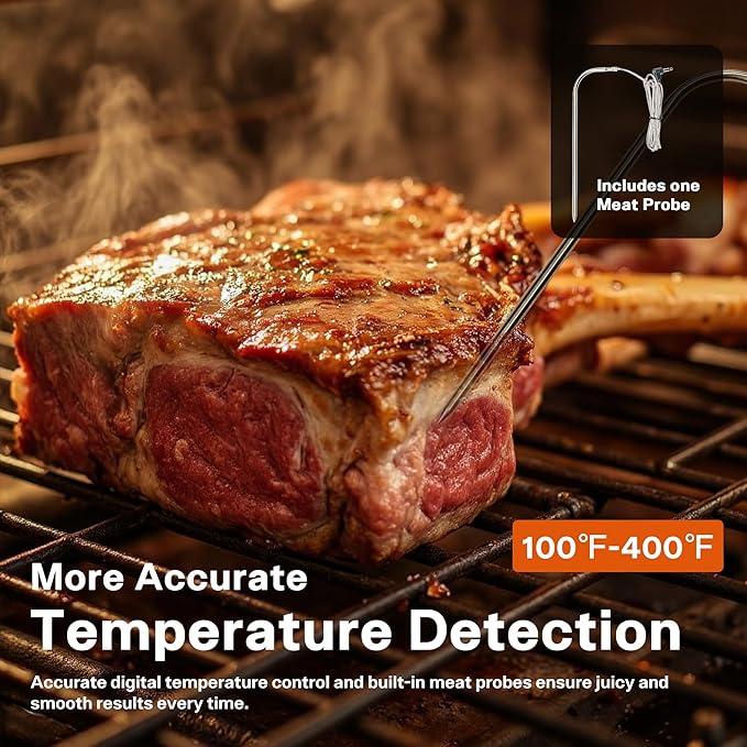 Vertical Electric Smoker with Cover &amp Meat Probe BBQ Smokers with 4 Cooking Grates 633 Sq.in Cooking Space LED Temperature Control for Outdoor CookingSmoke RibsBrisketChicken
