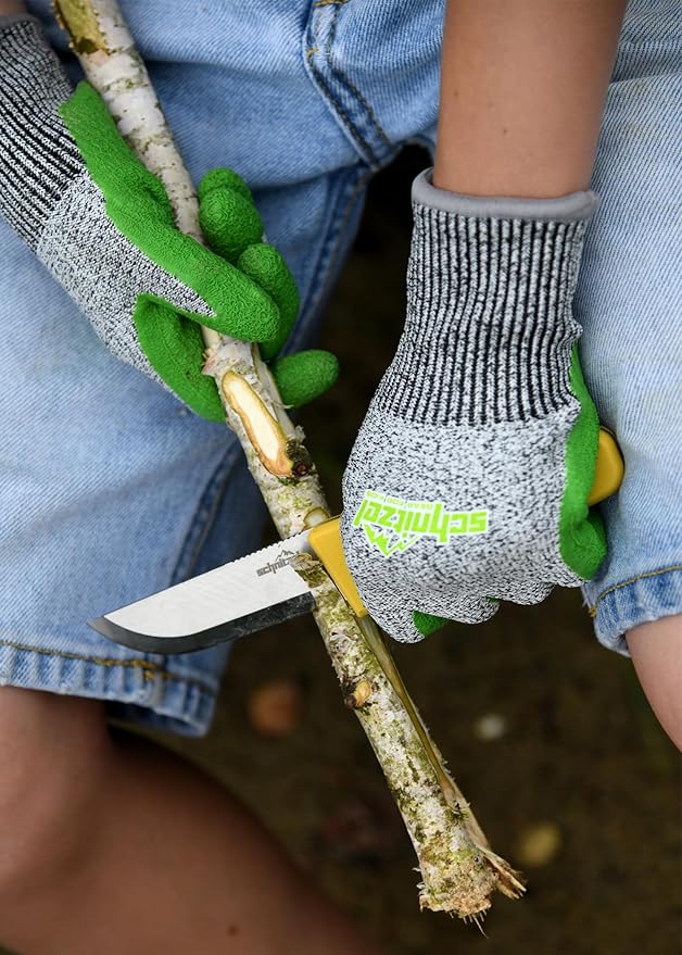SCHNITZEL DU Kids Whittling Knife – Fixed Blade Outdoor Knife for Wood Carving and Beginners Yellow