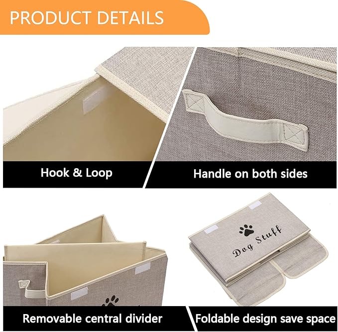 Dog toy box with lid dog storage organizer perfect basket for dog toys living room playroom closet home organization and storage - Beige