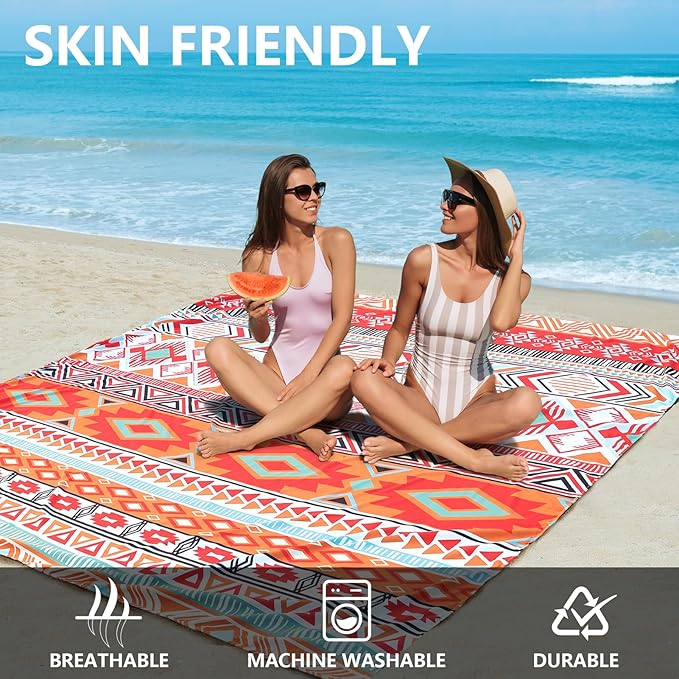 Beach Blanket Waterproof Sandproof Beach Mat 79 X 83/10'x9'for 2-8 Adults Quick Drying Outdoor Picnic Mat Beach Accessories for Travel Camping Hiking