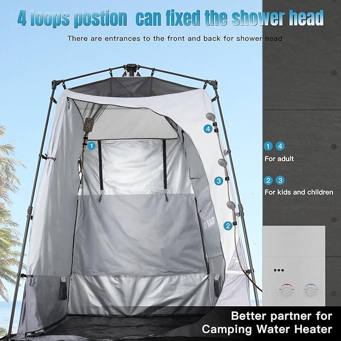 Camping Shower Tent Deluxe Changing Room Easy Set Up Privacy ShelterLarge Toilet Tent with Floor Drain Design for Beach CampingHiking with Stakes and Ropes for Stability