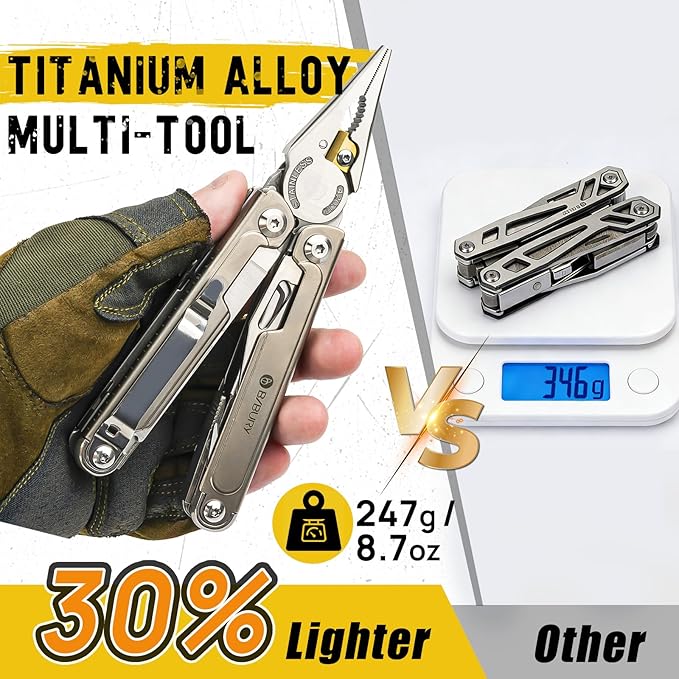 BIBURY 24-in-1 Titanium Multitool Pliers 8.7oz Ultra-Light EDC Pocket Tool with Sheath &amp Belt Clip Aerospace-Grade Titanium Handle for Camping Hiking DIY Gift for Men - 2048DT