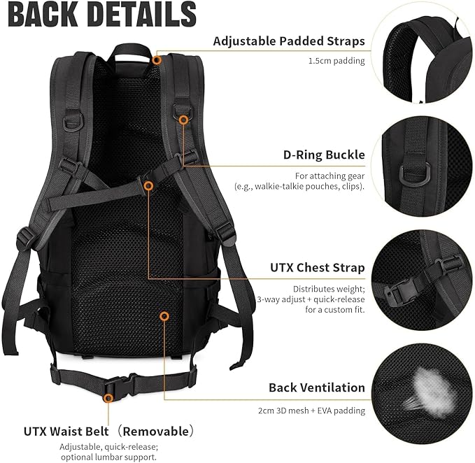 25L Tactical Backpack Small Hiking Backpack with Expandable MOLLE Front and Laptop Sleeve Biking Motorcycle Backpacks for Men