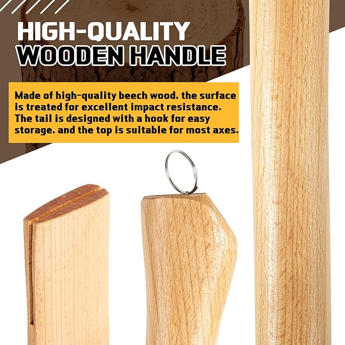 Bucherry 2 Pcs 28 Inches Single Bit Axe Handle Replacement Beech Wood Axe Handle with Wooden Wedge and Steel Wedge for Hand Axes and Camp Axes