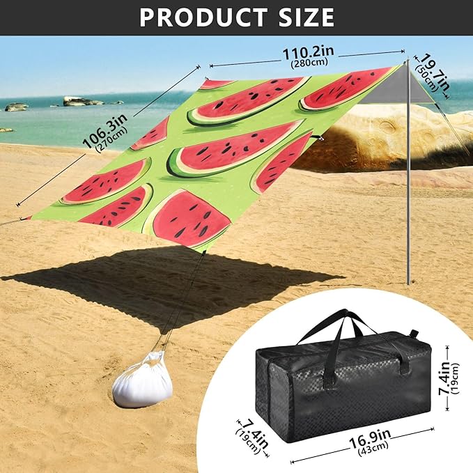 ALAZA Watermelon on Yellow Beach Tent Sun Shelter Portable Canopy Sunshade for Outdoor Camping Picnics Backyard Fun 10x9 ft