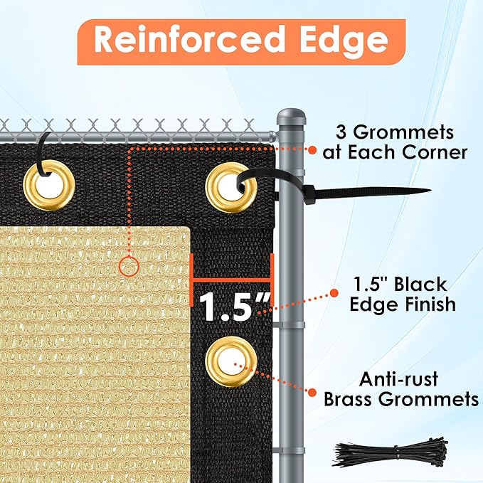 iCover 8x50ft Privacy Screen Fence Outdoor Fencing Panels Garden Windscreen Mesh Shade Sail Net Barrier Include Reinforced Bindings and Brass Grommets Cable Zip Ties Sand