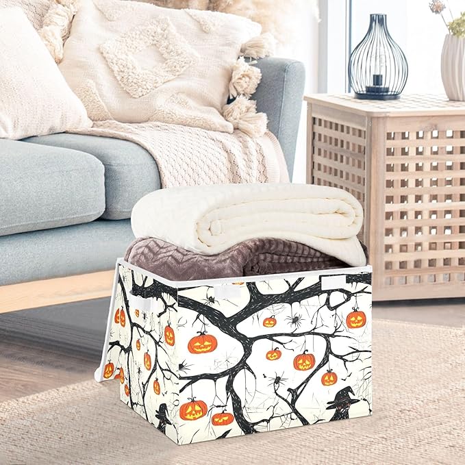 Pumpkin Spider Witch Collapsible Storage Bins with Lids Decorative Fabric Cubes Closet Organizer Basket Boxes Containers for Clothes Box Chest Folding Rec