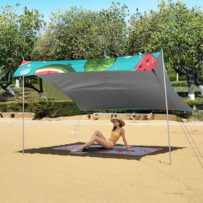ALAZA Watermelon Watercolor Beach Tent Sun Shelter Portable Canopy Sunshade for Outdoor Camping Picnics Backyard Fun 10x9 ft