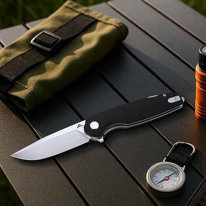 FLISSA Multitool Pocket Knife 3.3 D2 Blade with G10 Handle Liner Lock Folding Knife with Glass Breaker Screwdrivers Bottle Opener &amp Rope Cutter for EDC Survival Camping Hiking (Black)