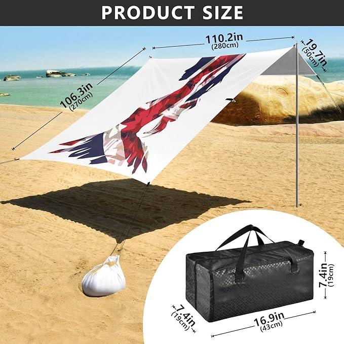 ALAZA British Flag Woman Beach Tent Sun Shelter UPF50+ Protection Beach Shade Canopy w/ 4 Sandbags for Outdoor Camping Fishing Backyard Fun Picnic 10x9 ft