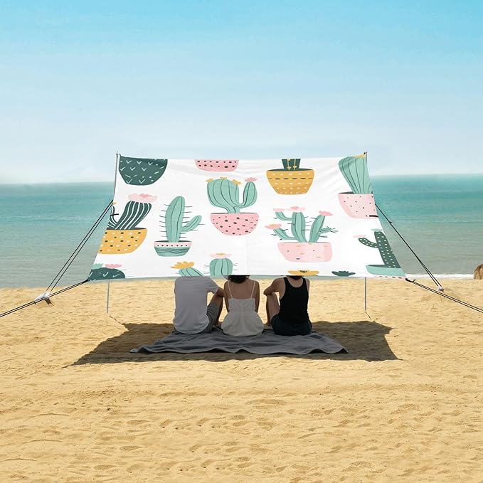 ALAZA Different Cactus Beach Tent Sun Shelter Portable Canopy Sunshade for Outdoor Camping Picnics Backyard Fun 10x9 ft