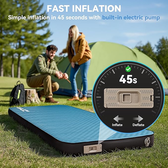 HEETA Waterproof Dry Bag for Women Men (Blue 5L) Bundled with Self Inflating Sleeping Pad with Electric Pump 4 Ultra Thick Memory Foam Camping Mattress
