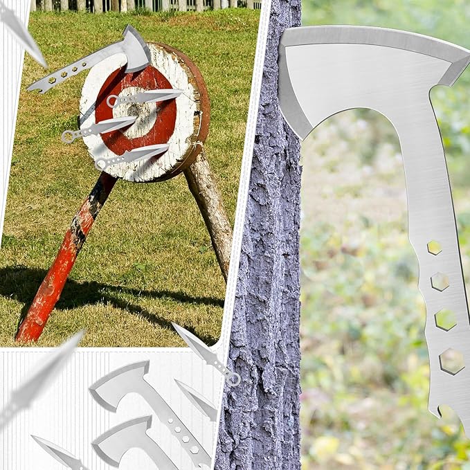 6 Pack Throwing Axes 10 Inch Full Tang Throwing Axes Tomahawks Set Stainless Steel Balanced Axes with Nylon Sheath Bottle Opener Wrench for Competiton Recreation