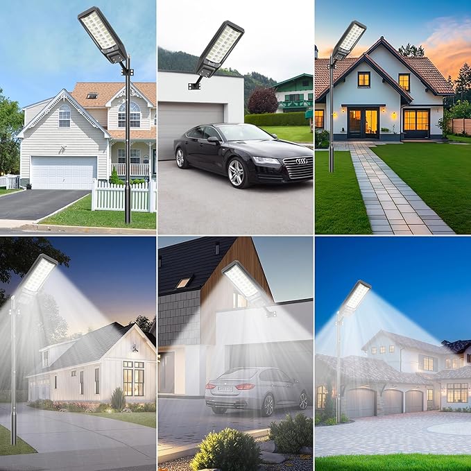 9500W Solar Street Light Outdoor Waterproof 250000LM Large Commercial Light Solar Powered Dusk to Dawn LED Security Flood Lights with Remote/Motion Sensor IP67 for Parking Lot/Garden/Yard