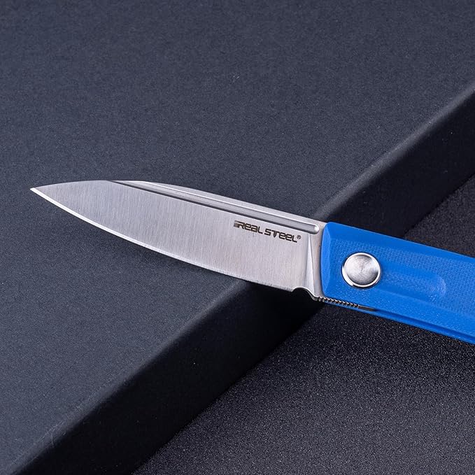 Real Steel Stella Slipjoint Folding Knife - 2.95 VG-10 Satin Blade G10 Textured Grip - Camping Hiking Daily Cutting - EDC Knife for Men and Women (Blue)