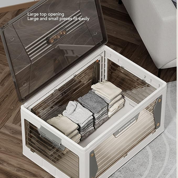 Stackable Storage Bins with Lids Magnetic Suction Folding Storage Containers with Wheels Closet Organizers and Storage with Snap Lock for Home (5 Layers)