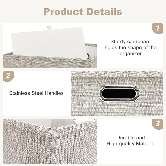 Linen Storage Bins with Lids13 x 13 Inch Foldable Fabric Cube Baskets Boxes Organizer for Closet Shelves and Home. (Beige (13x13) 2 pack)