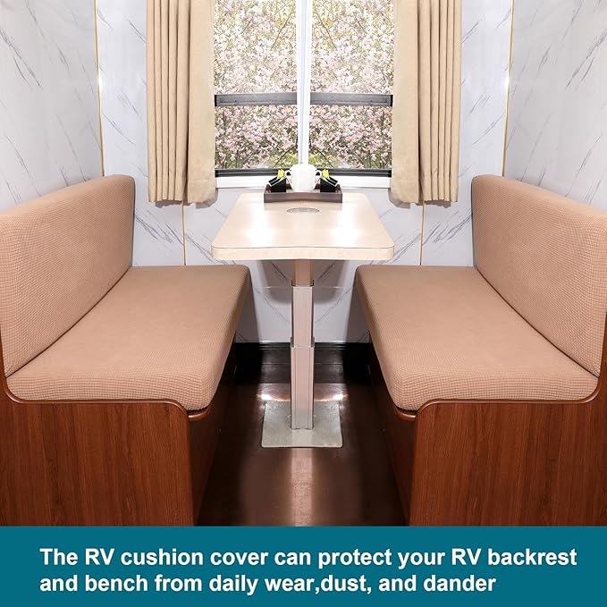 KRFOONN RV Dinette Cushion Covers Stretch Camper Cushions Cover Replacement Couch Cushion Slipcovers Washable Loveseat Slipcovers for Travel Trailer Couch (2 Backrest Cover &amp 2 Bench Cover Brown)